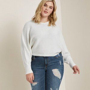 Eloquii White Cropped Sweater Size 18 20 Crew Neck Dolman Sleeve